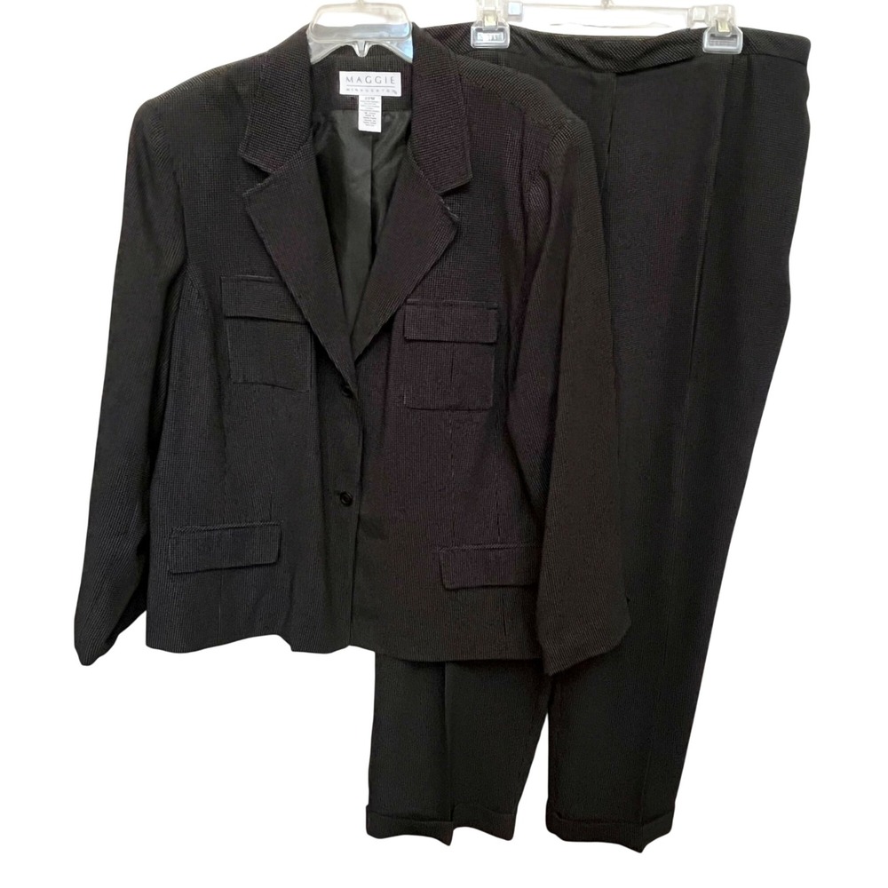 Maggie McNaughton Womens 90's Two Piece Black Dot Blazer & Pants Suit Sz 22W